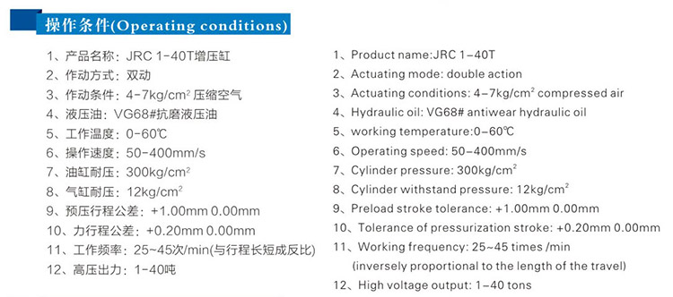 JRC總行程可調(diào)氣液增壓缸操作條件